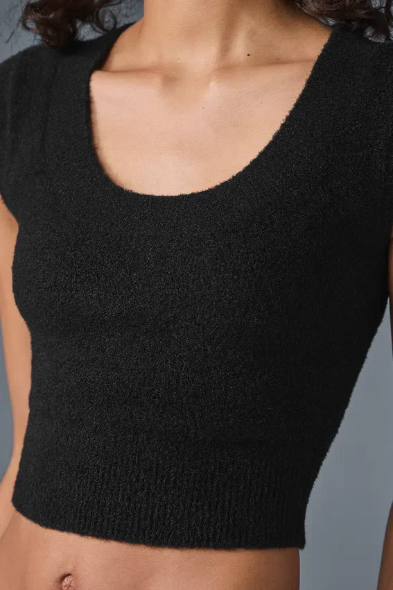 Snuggle Up-strikkegenser med korte ermer – svart