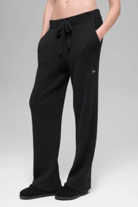 Snuggle up Strikkegensere High-Waist Wide Leg Bukser – Black