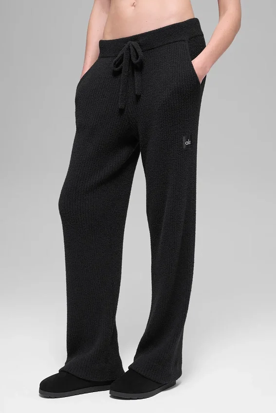 Snuggle up Strikkegensere High-Waist Wide Leg Bukser – Black