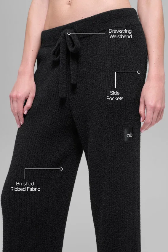 Snuggle up Strikkegensere High-Waist Wide Leg Bukser – Black