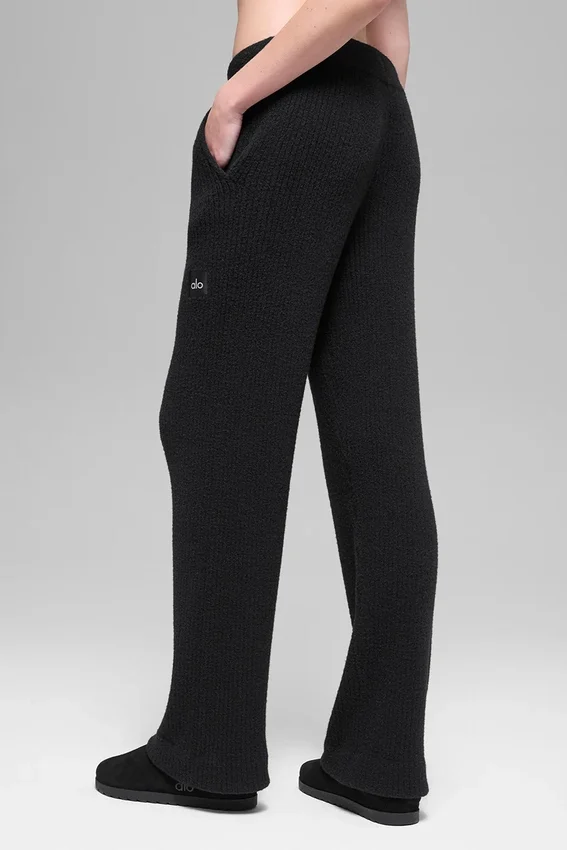 Snuggle up Strikkegensere High-Waist Wide Leg Bukser – Black