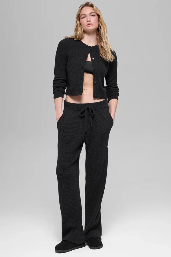 Snuggle up Strikkegensere High-Waist Wide Leg Bukser – Black