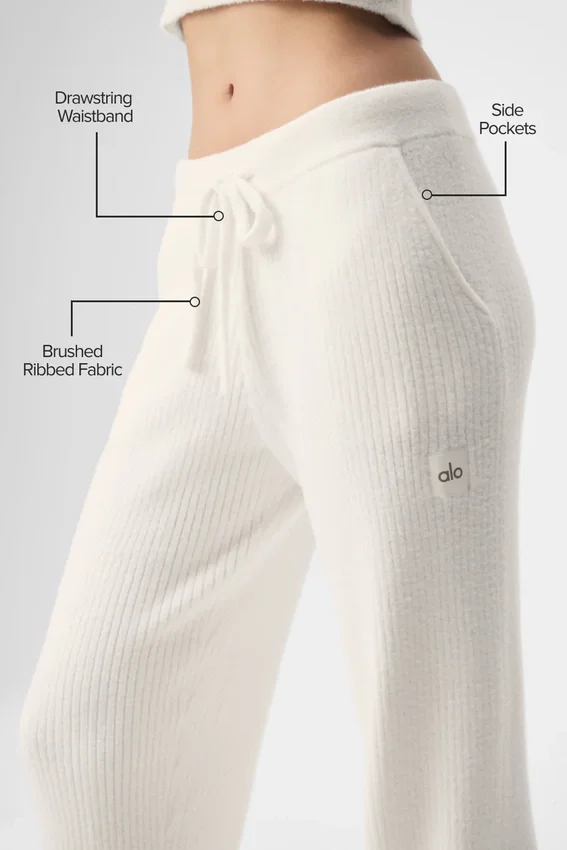 Snuggle up Strikkegensere High-Waist Wide Leg Bukser – Ivory
