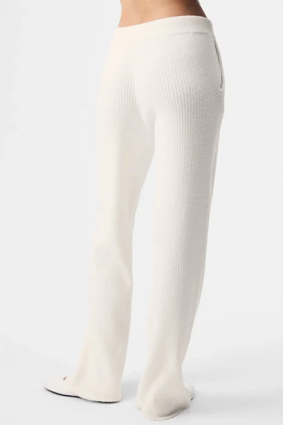 Snuggle up Strikkegensere High-Waist Wide Leg Bukser – Ivory