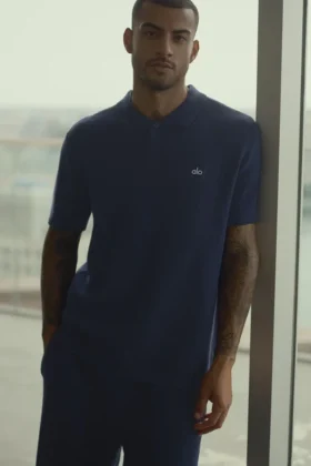 Sports Club Strikkegenser Knit Polo – marineblå