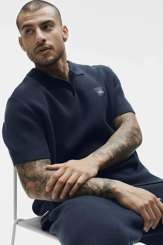 Sports Club Strikkegenser Knit Polo – marineblå