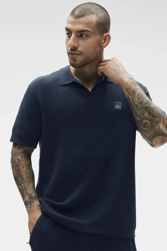 Sports Club Strikkegenser Knit Polo – marineblå