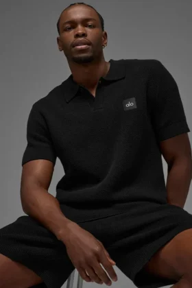 Sports Club Strikkegenser Knit Polo – Svart