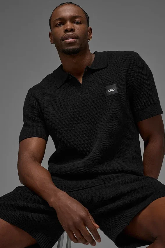 Sports Club Strikkegenser Knit Polo – Svart
