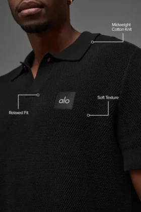 Sports Club Strikkegenser Knit Polo – Svart