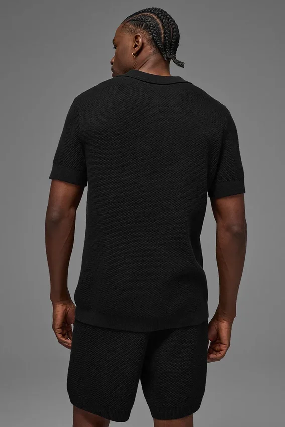 Sports Club Strikkegenser Knit Polo – Svart