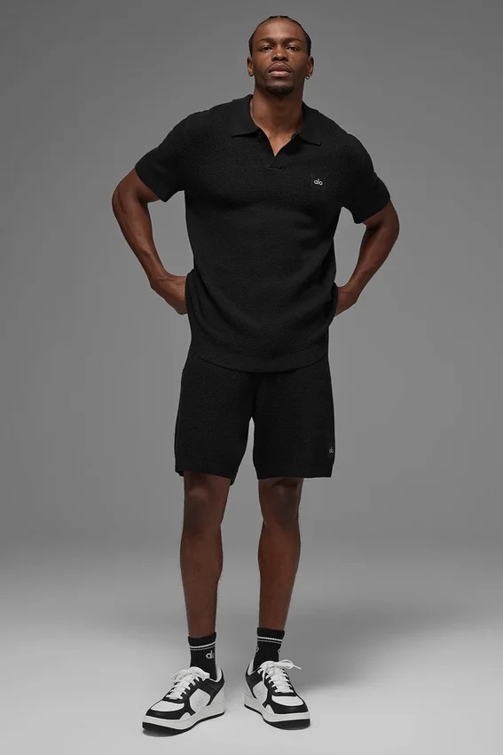 Sports Club Strikkegenser Knit Polo – Svart