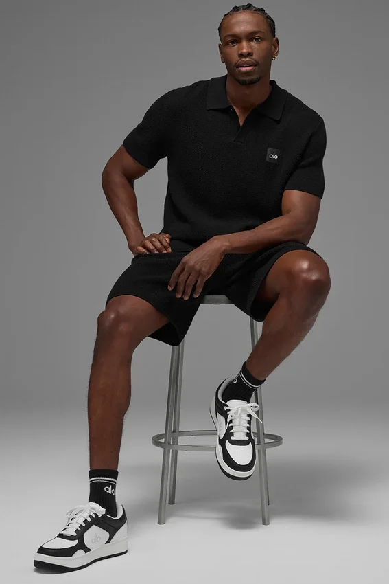 Sports Club Strikkegenser Knit Polo – Svart