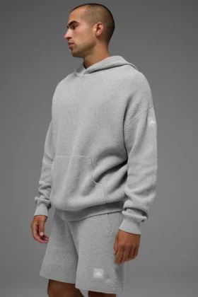 Sports Club-strikkegenser med hette – Athletic Heather Grey