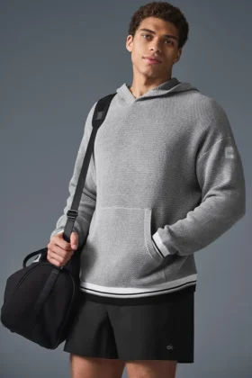 Sports Club-strikkegenser med hette – Athletic Heather Grey