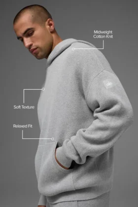 Sports Club-strikkegenser med hette – Athletic Heather Grey