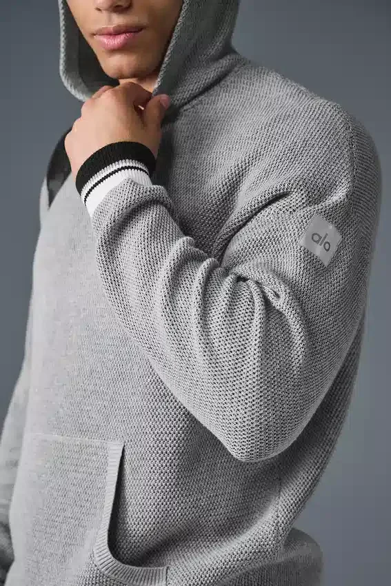 Sports Club-strikkegenser med hette – Athletic Heather Grey