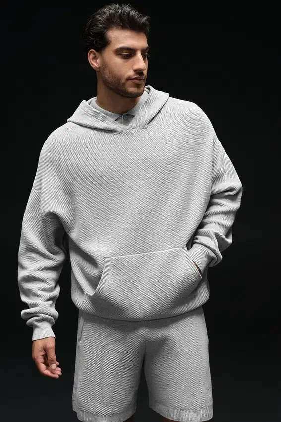 Sports Club-strikkegenser med hette – Athletic Heather Grey