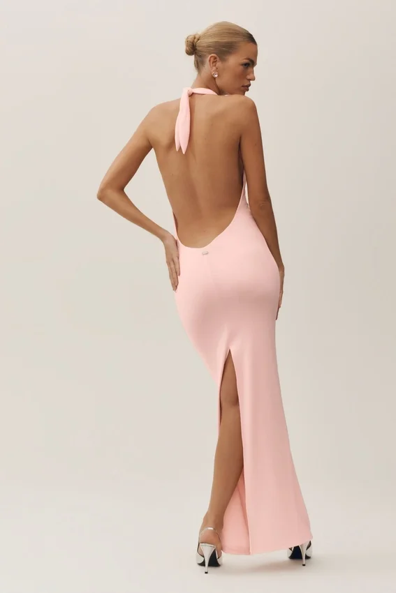 Summer Soiree halterneck-maxidress – solkysset rosa