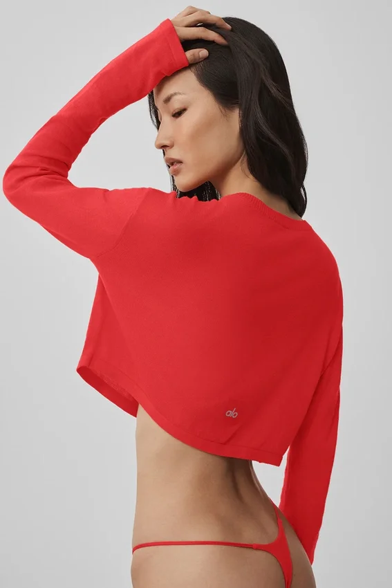 Supernatural strikkegenser-cardigan – knallrød