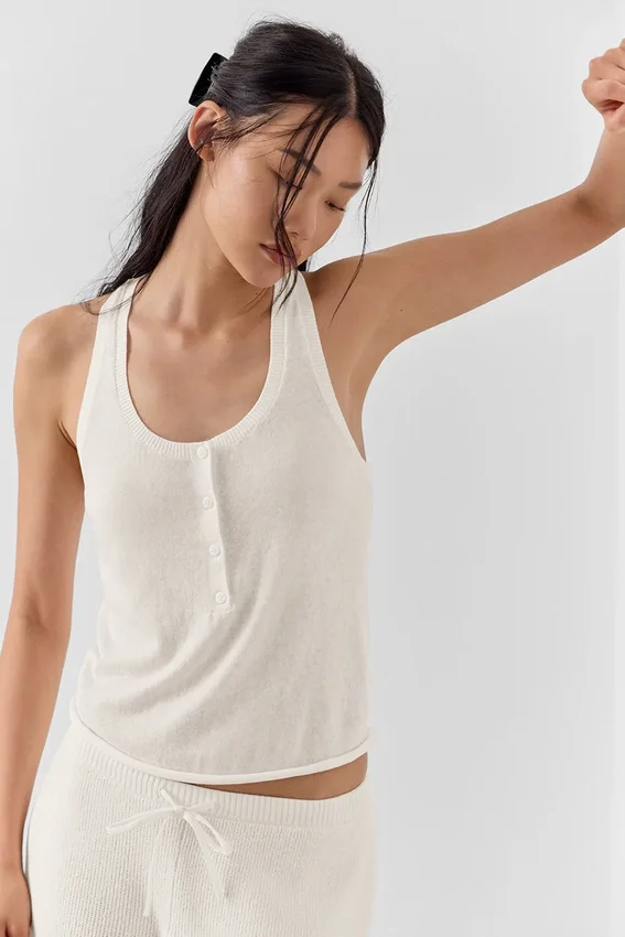 Supernatural Strikkegenser Henley-tank – elfenben