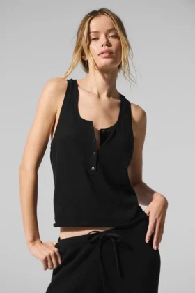 Supernatural Strikkegenser Henley-tank – svart