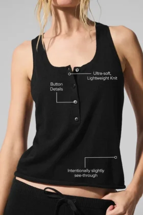 Supernatural Strikkegenser Henley-tank – svart