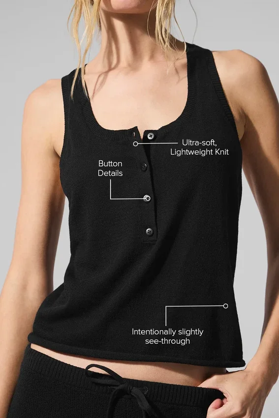 Supernatural Strikkegenser Henley-tank – svart