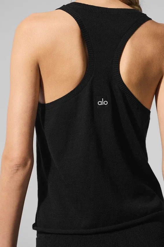Supernatural Strikkegenser Henley-tank – svart