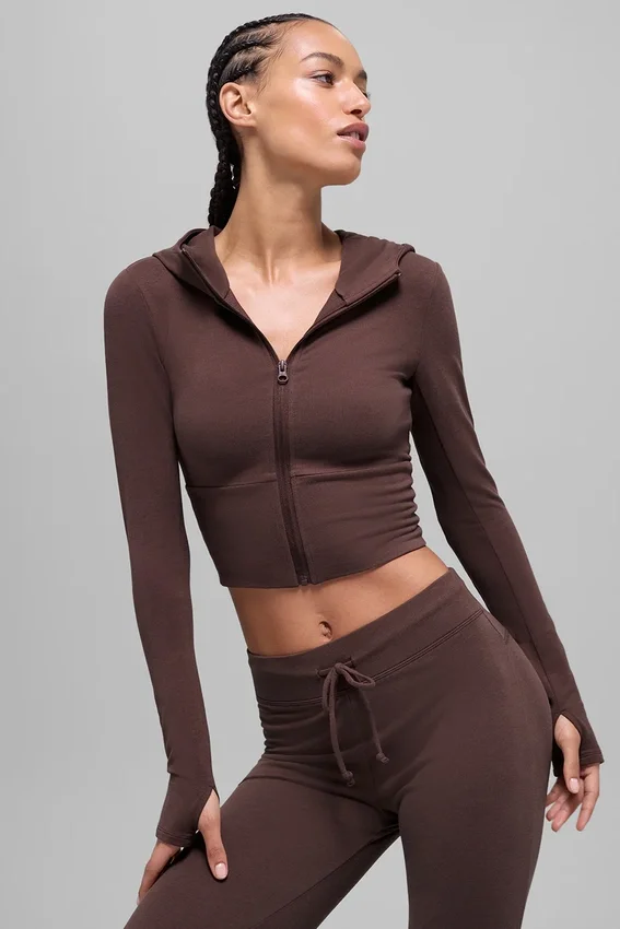 Sway hettegenser med full glidelås – Brownstone