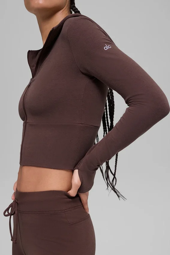 Sway hettegenser med full glidelås – Brownstone
