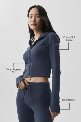 Sway hettegenser med full glidelås – Navy
