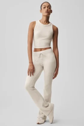 Sway joggebukser med bootcut – havregrå melert