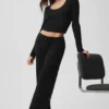 Sweater Knit Mid-Rise Unwind Wide Leg Bukser – Black