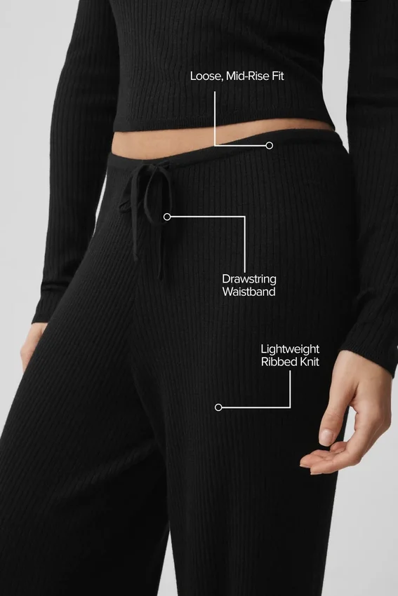 Sweater Knit Mid-Rise Unwind Wide Leg Bukser – Black