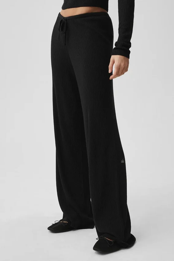 Sweater Knit Mid-Rise Unwind Wide Leg Bukser – Black