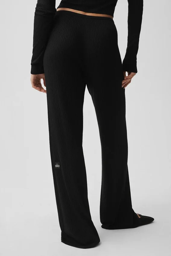 Sweater Knit Mid-Rise Unwind Wide Leg Bukser – Black