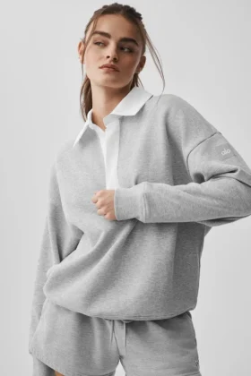 Take It Easy langermet Henley-genser – Athletic Heather Grey/White