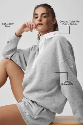 Take It Easy langermet Henley-genser – Athletic Heather Grey/White