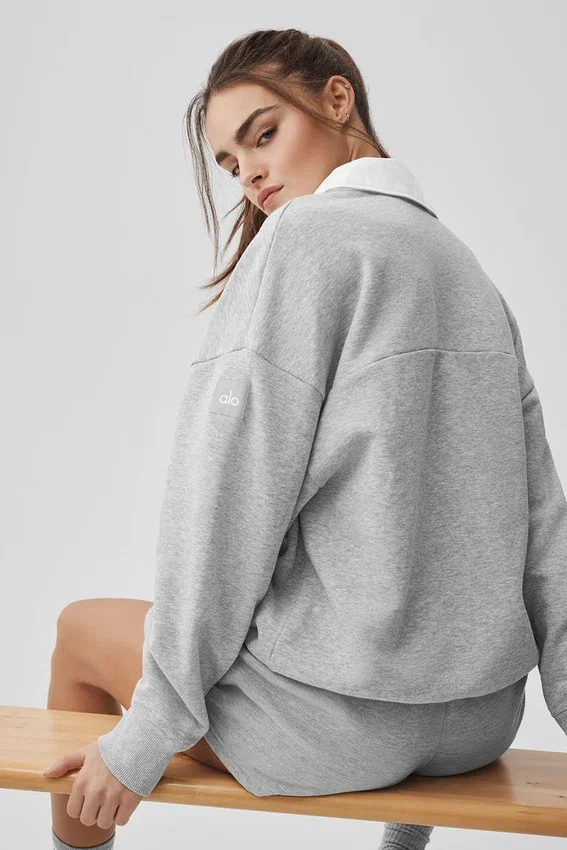 Take It Easy langermet Henley-genser – Athletic Heather Grey/White