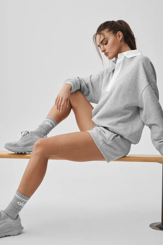 Take It Easy langermet Henley-genser – Athletic Heather Grey/White