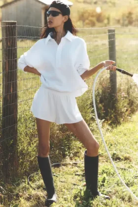 Take It Easy langermet Henley-genser – hvit