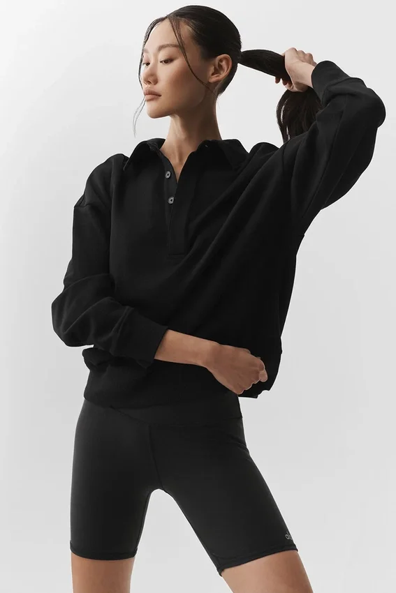 Take It Easy langermet Henley-genser – svart