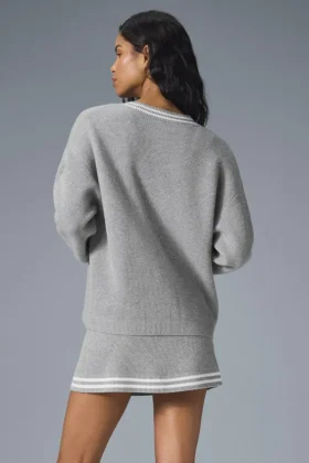 Tennis Club-strikkegenser – Athletic Heather Grey/White
