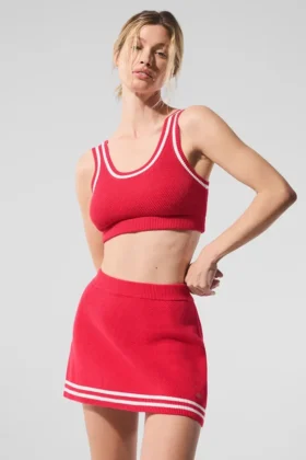 Tennis Club strikkegenser – Candy Red/White