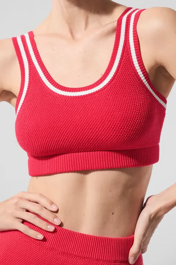 Tennis Club strikkegenser – Candy Red/White