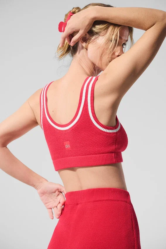 Tennis Club strikkegenser – Candy Red/White