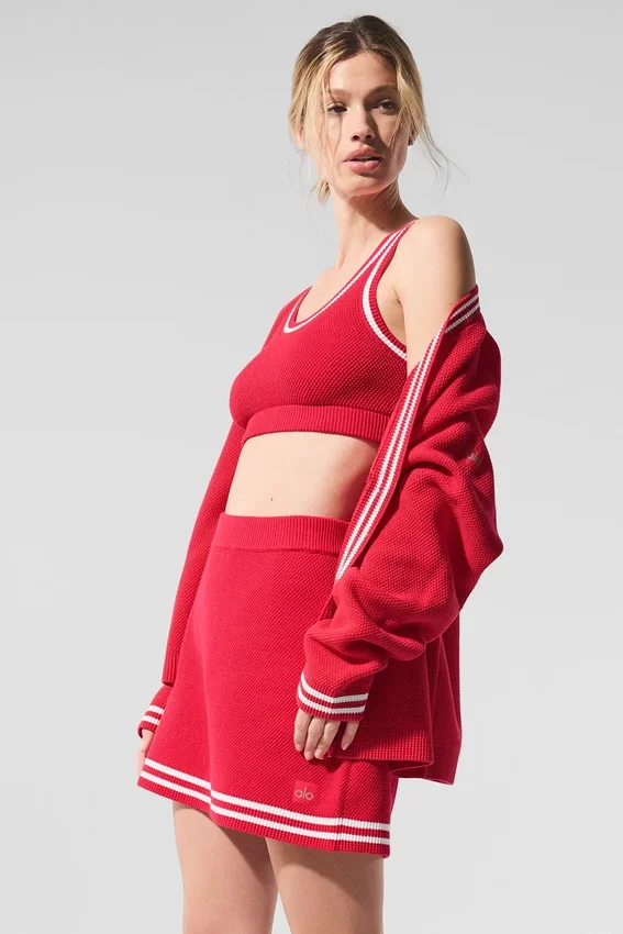 Tennis Club strikkegenser – Candy Red/White