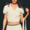 Tennis Club Strikkegenser Knit Cropped Polo – Elfenben/Marineblå