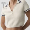 Tennis Club Strikkegenser Knit Cropped Polo – Elfenben/Marineblå